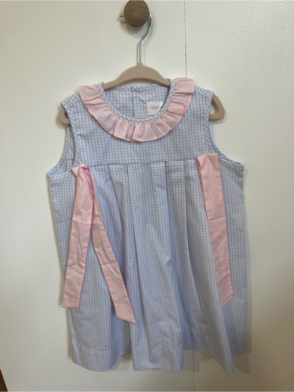 Cecile Blue Check and Pink Trim Girls' Dress
